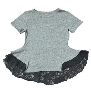 Free People Tulip Black Lace Trimmed Black Tee Size Women's XSmall